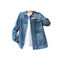 製造千禧風女裝牛子褸 電子音樂  設計拼接復古慵懶牛仔褸 駁布  Y2K牛仔外套  SKJN010 製造千禧風女裝牛子褸 電子音樂  設計拼接復古慵懶牛仔褸 駁布  Y2K牛仔外套  SKJN010